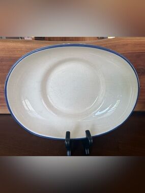 Vintage Pfaltzgraff Ocean Breeze Oval Serving Bowl Blue Green Stripe USA